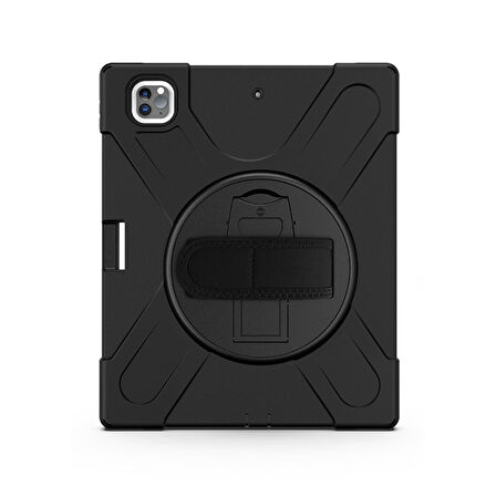 İpad Pro 11 İnch (2021-2020-2018) Uyumlu Defender Standlı Zırhlı Silikon Tablet Kılıfı (Siyah)