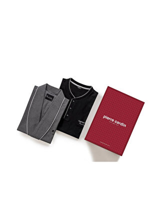 %100 Pamuk Penye Uzun Kol Pijama Takım ve Ropdöşambır Çeyizlik Damat Seti