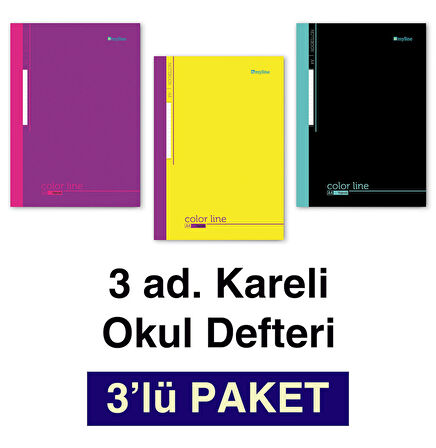 A4 Okul Defteri 3'lü PAKET Kareli 60 yp. Dikişli