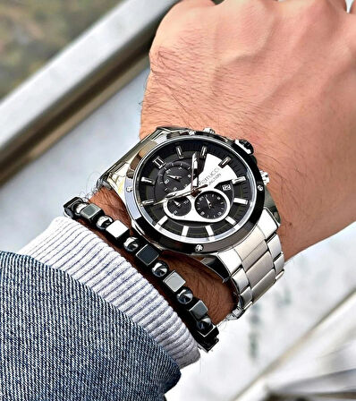 Ferrucci Fonksiyonlu&Takvimli Çelik Erkek Kol Saati+Bileklik Hediye