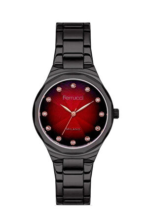 Siyah Renk Zirkon Taşlı Çelik Kadın Kol Saat+Çelik Kolye Hediye