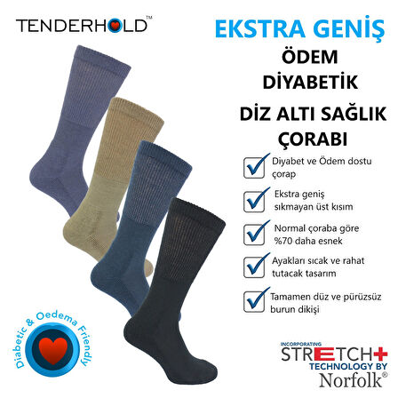 MORGAN Stretch+ Teknolojili Yün - Ekstra Geniş Diyabetik Çorap Şeker Hasta Çorabı 1 Çift