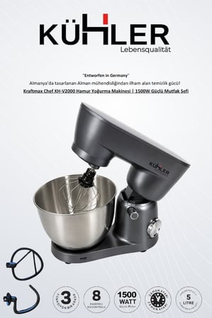 Kühler Kraftmax Chef KH-V2000 Hamur Yoğurma Makinesi | 1500W Güçlü Mutfak Şefi