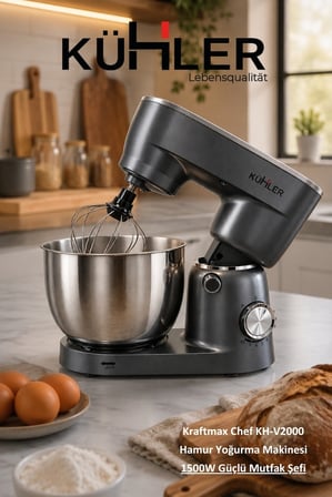 Kühler Kraftmax Chef KH-V2000 Hamur Yoğurma Makinesi | 1500W Güçlü Mutfak Şefi