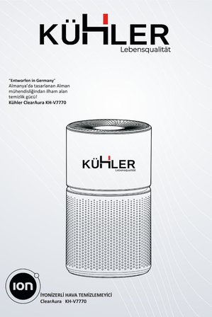 Kühler ClearAura Hava Temizleyici H13 HEPA Filtreli 32 m² - Sessiz Çalışma ve 360° Hava Sirkülasyonu - Beyaz