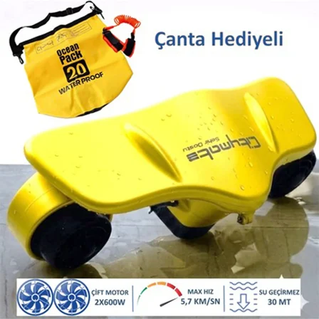 Sea Scooter Elektrikli Deniz Havuz Scooter 2x600 W Çift Motor + Çift Batarya Sarı