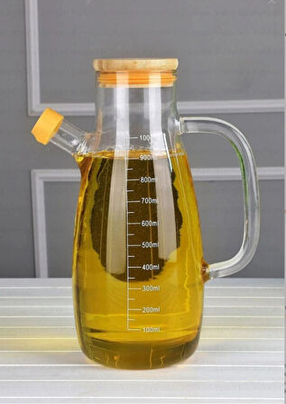 Thn 2 li bambu kapaklı cam yağlık sirkelik 1000 ml. cam sürahi