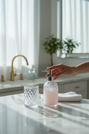 Banyo seti takımı cam sıvı sabunluk - diş fırçalık 2 li set