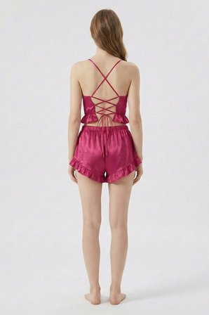 Laperissa Kadın Pijama Alt Üst Takım Pembe Satin Glow Beden 36