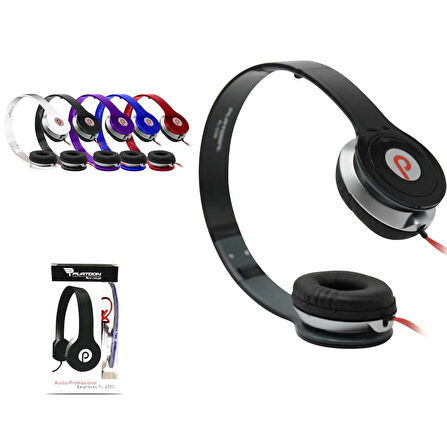 (Siyah-Kırmızı) Solo Mp3 ve Bilgisayar Kablolu Kulaklık Platoon PL-2350