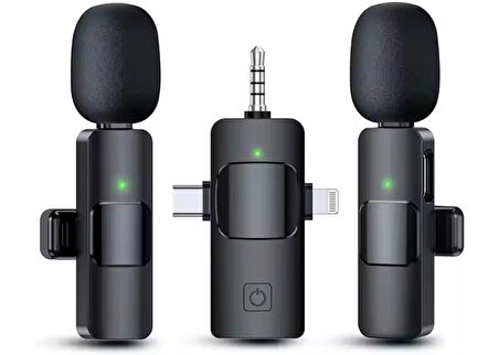 Mikrofon Yaka 2 Adet Kablosuz Type-c Lightning Aux 3 İn 1 Platoon PL-2452