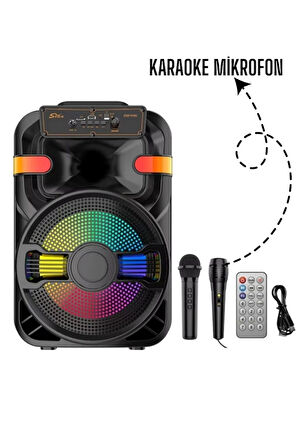 PL-4596 BT+USB+TF+AUX+Kumanda 20W Çift Mikrofonlu Işıklı Toplantı-Parti Kule Hoparlör