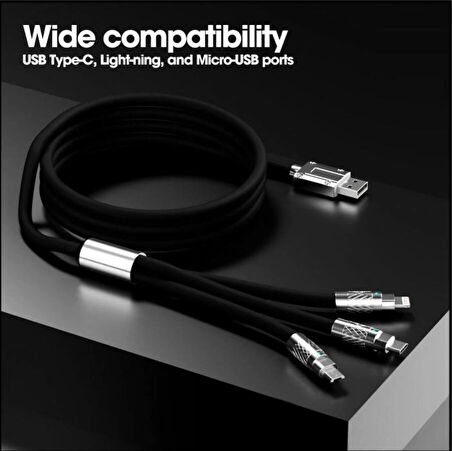 3 in 1 Type-C + Micro Usb +Lightning İOS Android tablet telefon Şarj Kablosu Silikon Kablo 1 Metre