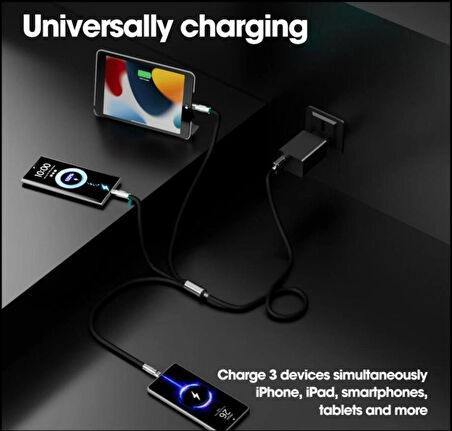 3 in 1 Type-C + Micro Usb +Lightning İOS Android tablet telefon Şarj Kablosu Silikon Kablo 1 Metre