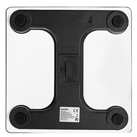 Asonic BS260 Beyaz 260X260 Mm Dijital Bluetooth Baskül (2*AAA Pil Hediyeli)
