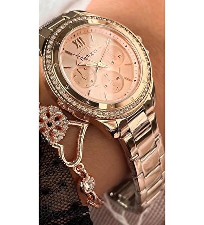 Ferrucci Zirkon Taşlı VİP Model Rosegold Çelik Kordon Kadın Kol Saati