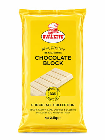 Ovalette Beyaz(Fildişi) Blok Kuvertür Çikolata %33 2,5 kg