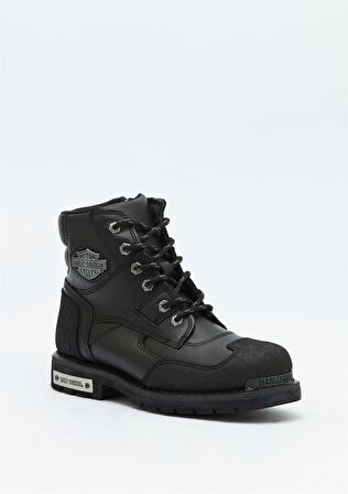 Zak Yuvarlak Burun Orta Topuk Bağcıklı Soğuk Havaya Dayanıklı Günlük Siyah Klasik Bot Deri