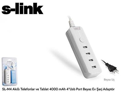 S-link SL-M4 4 Port Usb Çoklayıcı Şarj Adaptör Beyaz