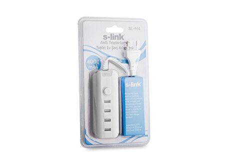 S-link SL-M4 4 Port Usb Çoklayıcı Şarj Adaptör Beyaz