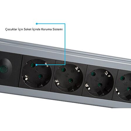 S-Link Swapp SPGKS05 1.5m 3G1.5mm2 900 Joule 5Li Akım Korumalı Çoklayıcı Piriz Gri