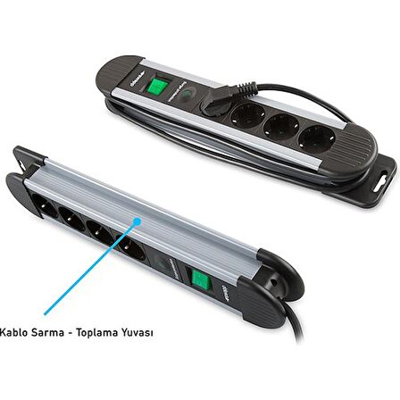 S-Link Swapp SPGKS05 1.5m 3G1.5mm2 900 Joule 5Li Akım Korumalı Çoklayıcı Piriz Gri
