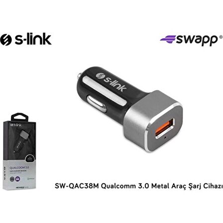 S-link Swapp SW-QAC38M Qualcomm 3.0 Hızlı Metal Araç Şarj Cihazı - Siyah