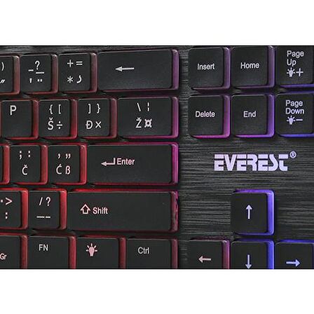 Everest KB-840 Siyah , Aydınlatmalı USB US Layout Standart Klavye