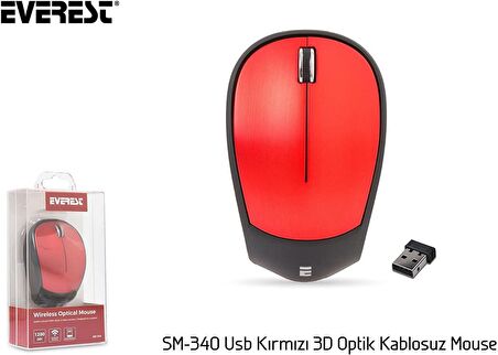 Everest SM-340 Usb Kırmızı 3D Optik Kablosuz Mouse