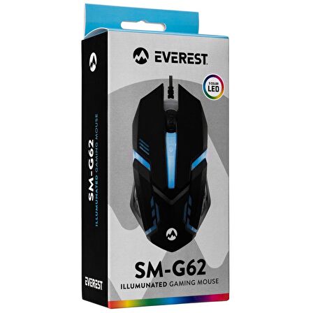 Everest SM-G62 Usb Siyah Işıklandırmalı Oyuncu Mouse