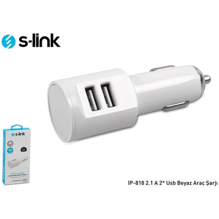 S-Link Ip-818 2.1A 2xUsb Beyaz Araç Şarjı