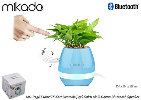 Mikado MD-P15BT Mavi TF Kart Destekli Çiçek Saksı Akıllı Dokun Bluetooth Speaker