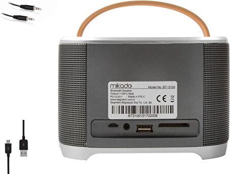 Mikado BT-3100 Usb+Aux+SD+FM 2000mAh Bluetooth Speaker, Gri