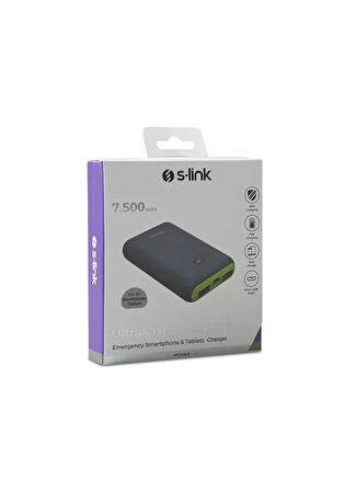 S-Link IP-S75 7500mAh Powerbank Gri/Yeşil Taşınabilir Pil Şarj Cihazı