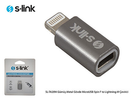 S-link SL-TA20M Gümüş Metal Gövde Micro Usb 5pin F To Lightning M Çevirici