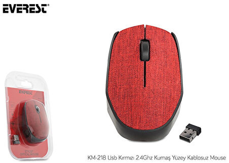 Mouse Kablosuz Kumaş Yüzey Everest KM-218 Kırmızı