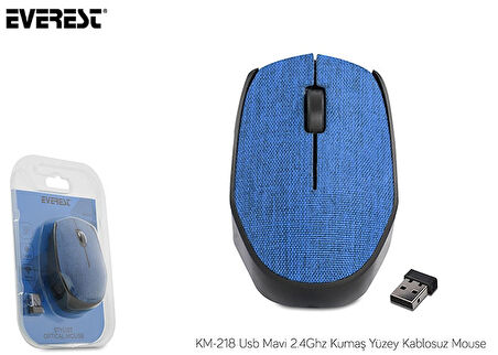 Mouse Kablosuz Kumaş Yüzey Everest KM-218 Mavi