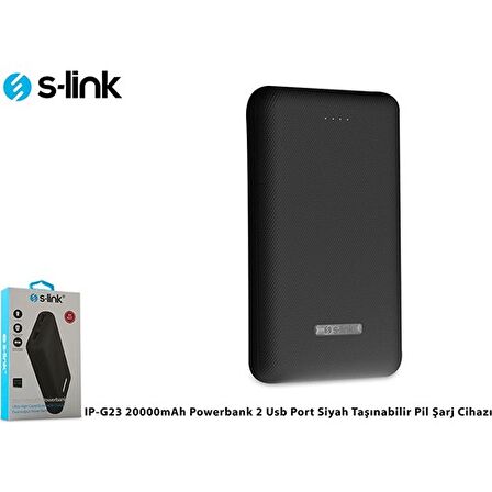 S-link IP-G23 20000mAh Powerbank 2 Usb Port Siyah Taşınabilir Pil Şarj Cihazı