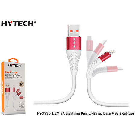 Hytech Hyx330 1.2M 3A Lightning Kırmızı beyaz Data Kablosu