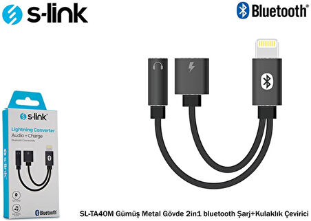 S-link SL-TA40M Lightning Gri Metal 2in1 bluetooth Şarj+Kulaklık Çevirici