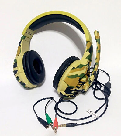 Snopy SN-8800 Kamuflas Desenli Bilgisayar ve Telefon uyumlu Kulak Üstü Mikrofonlu Kulaklık 3,5mm 