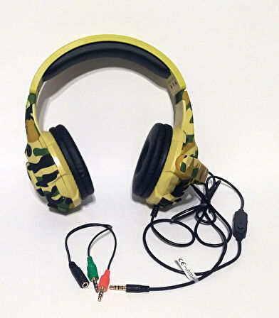 Snopy SN-8800 Kamuflas Desenli Bilgisayar ve Telefon uyumlu Kulak Üstü Mikrofonlu Kulaklık 3,5mm 
