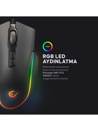 Rampage SMX-G72 GREEDY 8 Tuşlu Double Click Real RGB Ledli Makrolu 4800dpi Gaming Oyuncu Mouse