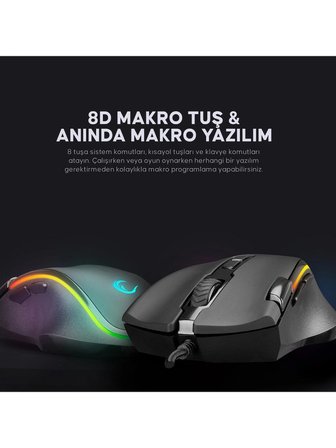 Rampage SMX-G72 GREEDY 8 Tuşlu Double Click Real RGB Ledli Makrolu 4800dpi Gaming Oyuncu Mouse