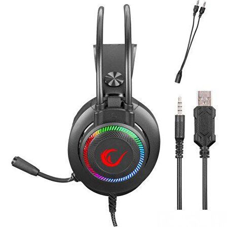 Rampage Rm-K27 X-Jammer Mikrofonlu Stereo RGB Gürültü Önleyicili Oyuncu Kulak Üstü Kablolu Kulaklık