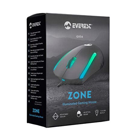 Everest GX56 ZONE Usb Siyah 3D Optik Led Mouse 34871