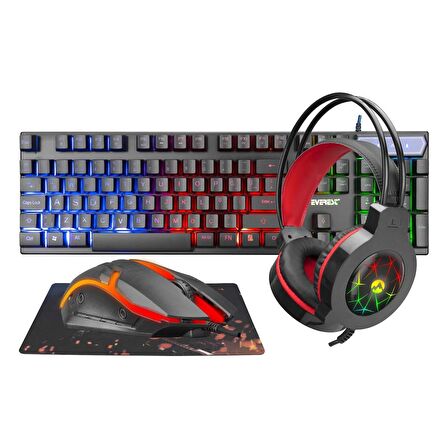 Everest KMK-91 ECO Gökkuşağı Aydınlatmalı USB Gaming Combo 4 in 1 Oyuncu Seti