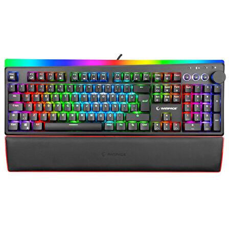 Rampage KB-R97 X-TRACER Siyah USB RGB Aydınlatmalı Blue Switch Tam Türkçe Bilek Destekli Gaming Oyuncu Mekanik Klavye