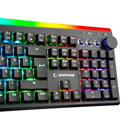 Rampage KB-R97 X-TRACER Siyah USB RGB Aydınlatmalı Blue Switch Tam Türkçe Bilek Destekli Gaming Oyuncu Mekanik Klavye