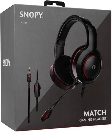 Snopy Match SN-X51 Siyah-Kırmızı Kablolu Kulak Üstü Oyuncu Kulaklığı - Teşhir